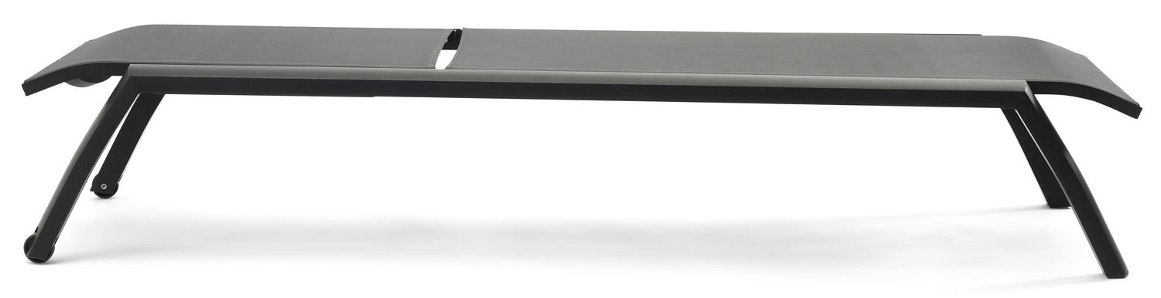 Chaise longue réglable Bari en aluminium noir avec textilène gris