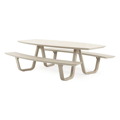Forno picknicktafel bootvorm in beige aluminium en volkeramiek Retrostone L 240 x B 181 x H 72 cm