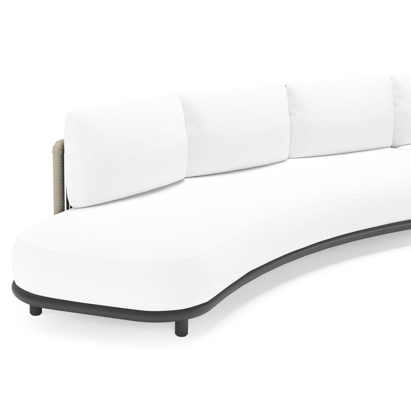 Lomano loungehoek in zwart aluminium en beige verticaal geweven luxe vlakke rope met Ego Birch all weather solica