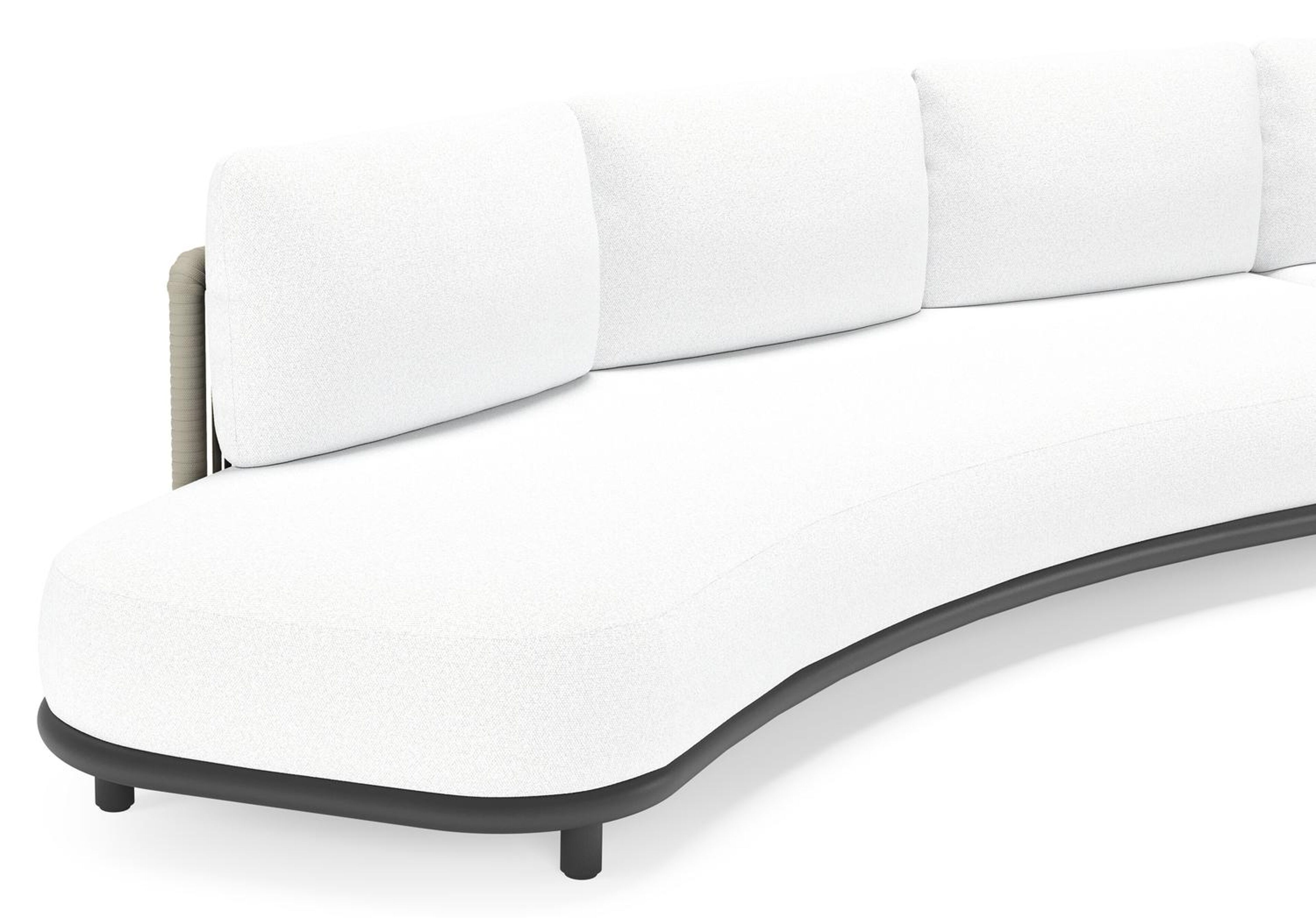 Lomano loungehoek in zwart aluminium en beige verticaal geweven luxe vlakke rope met Ego Birch all weather solica