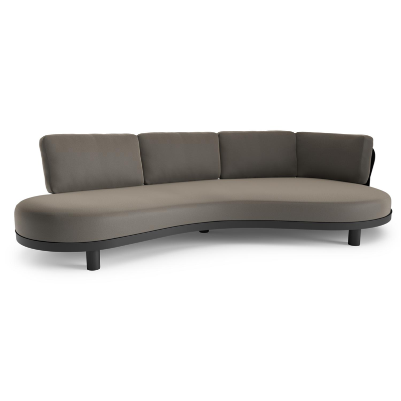 Donato loungebank in zwart aluminium met natte carbon beige all weather sunbrella® luxe kussen
