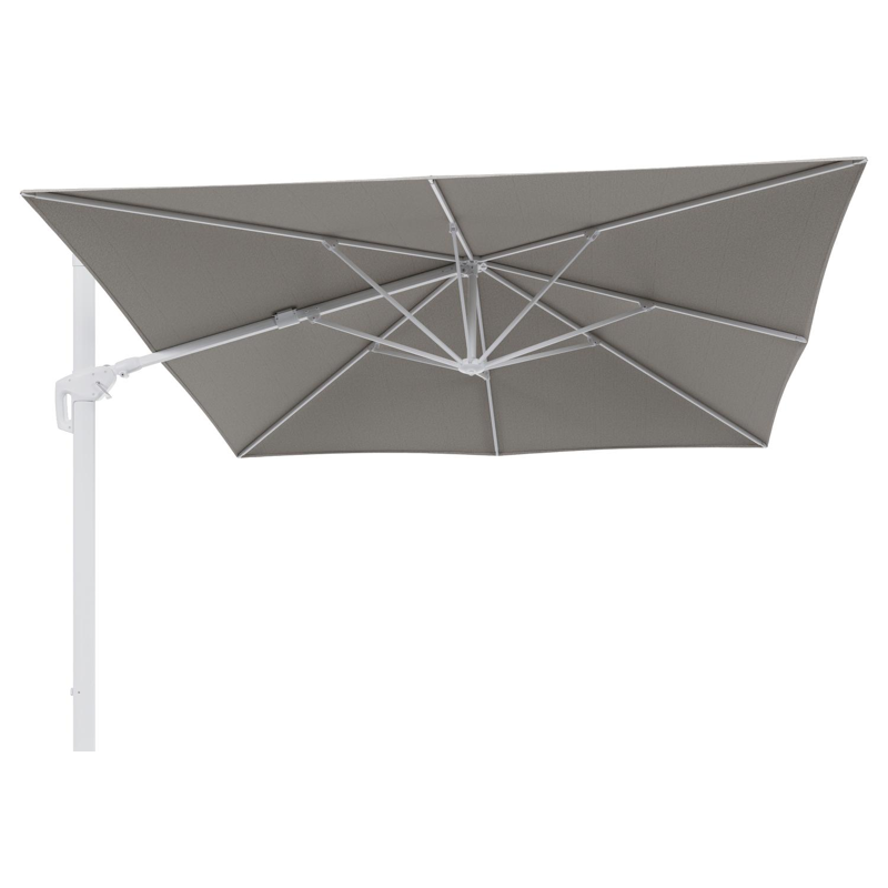 Parasol pendant Minore avec fonction tilt en aluminium blanc et toile de parasol en All Weather Solica Firenze Sand  - Lg.1: 350 x Lg.2: 350 cm (sans pied de parasol