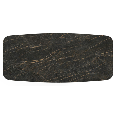 Table de jardin Lacrima forme de bateau en aluminium blanc et céramique pleine Black Obsession - Lg. 255 x Lrg. 115 x Haut. 73 cm