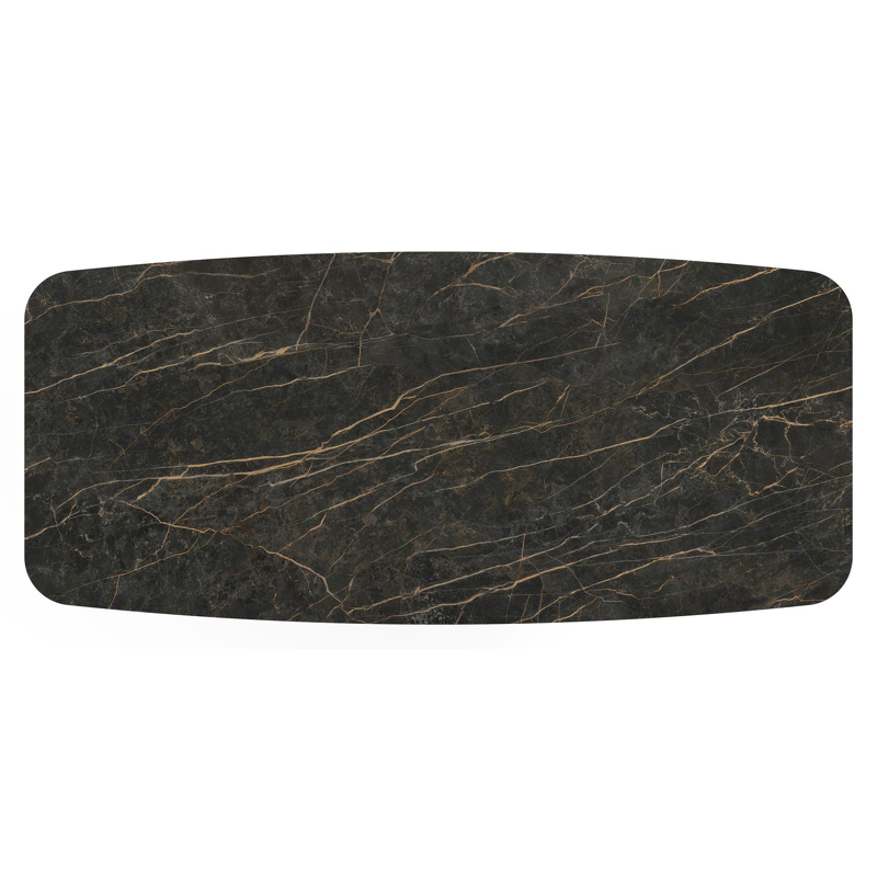 Table de jardin Lacrima forme de bateau en aluminium blanc et céramique pleine Black Obsession - Lg. 255 x Lrg. 115 x Haut. 73 cm