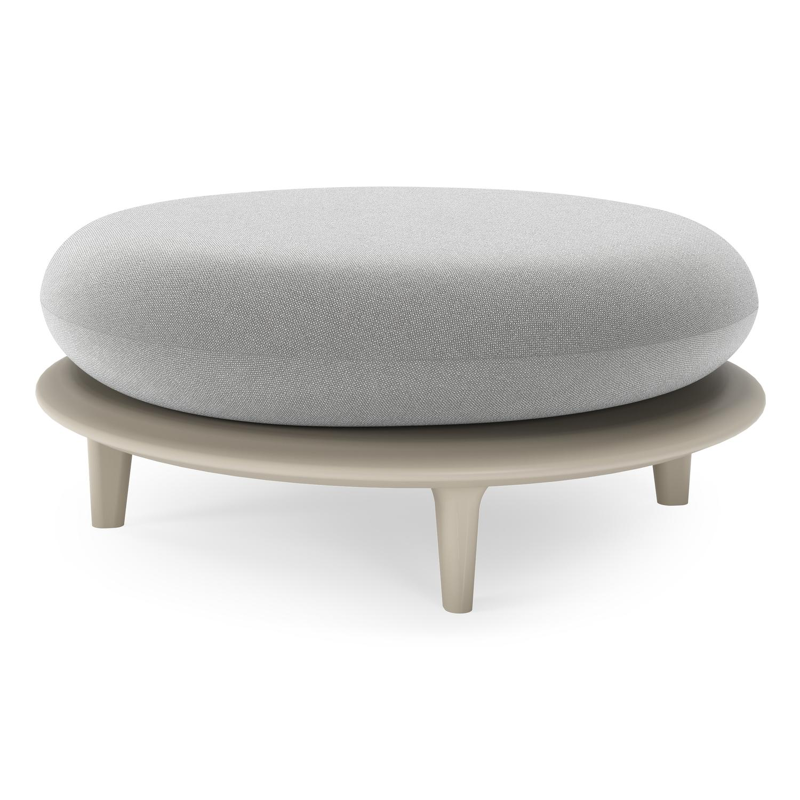 Bomero poef in beige aluminium met savane grey all weather sunbrella® luxe kussen