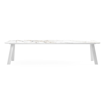 Cesano tuintafel in wit aluminium en volkeramiek calacatta luxe - L 315 x B 115 x H 74 cm
