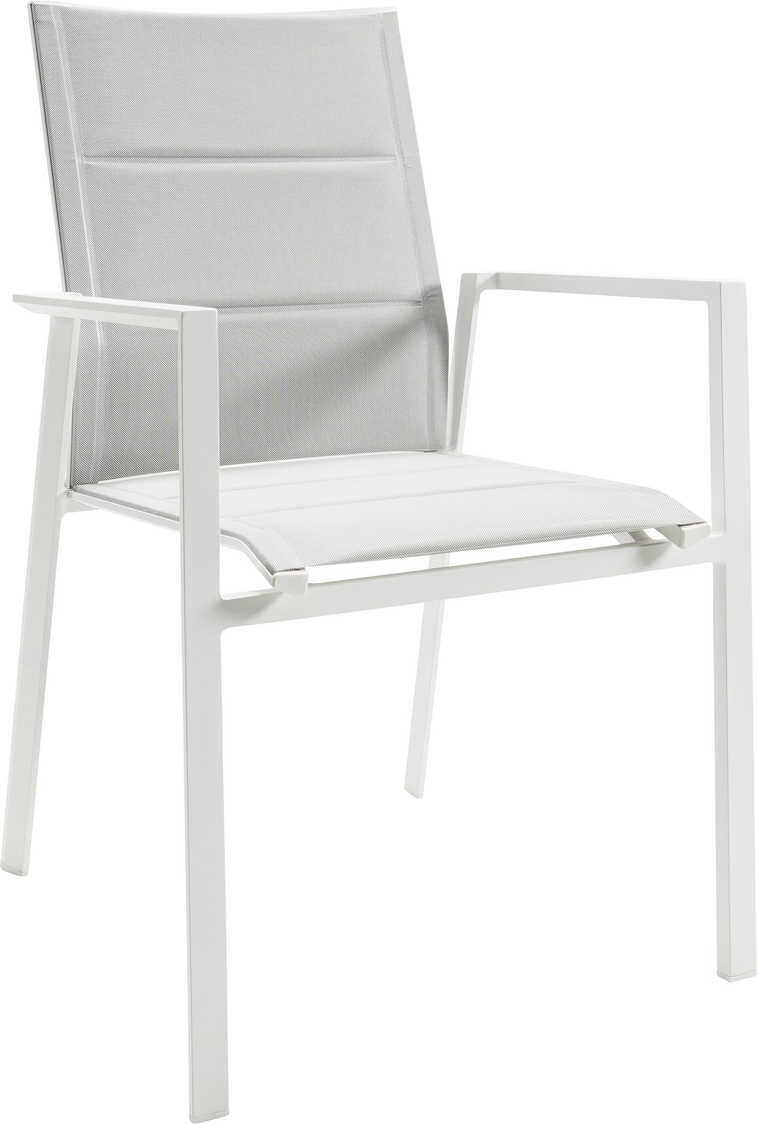 Cirello stapelbare tuinstoel in wit aluminium en grijs comfort textilene