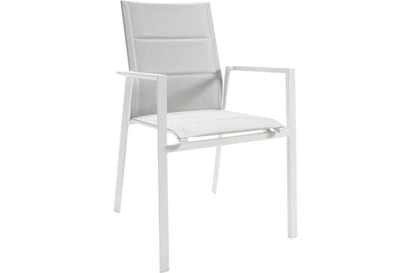Cirello stapelbare tuinstoel in wit aluminium en grijs comfort textilene