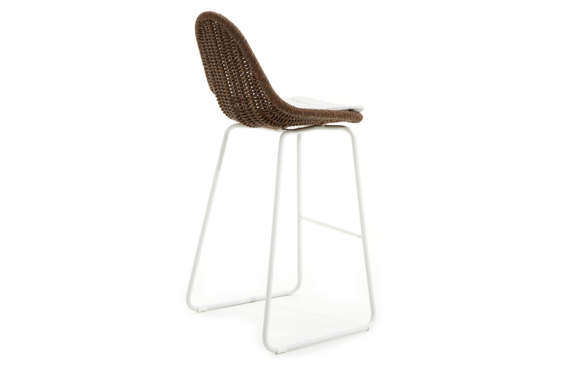 Pagino barstoel in wit aluminium en bruin ronde wicker met kussen in savane nimbus all weather sunbrella® luxe