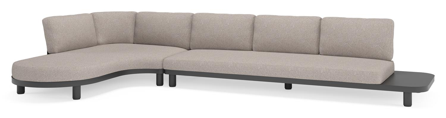 Donato loungehoek in zwart aluminium met All Weather Sunbrella® Luxe Tundra Charcoal kussen