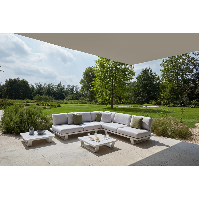 Pagino loungehoek in wit aluminium met tundra charcoal all weather sunbrella® luxe kussen