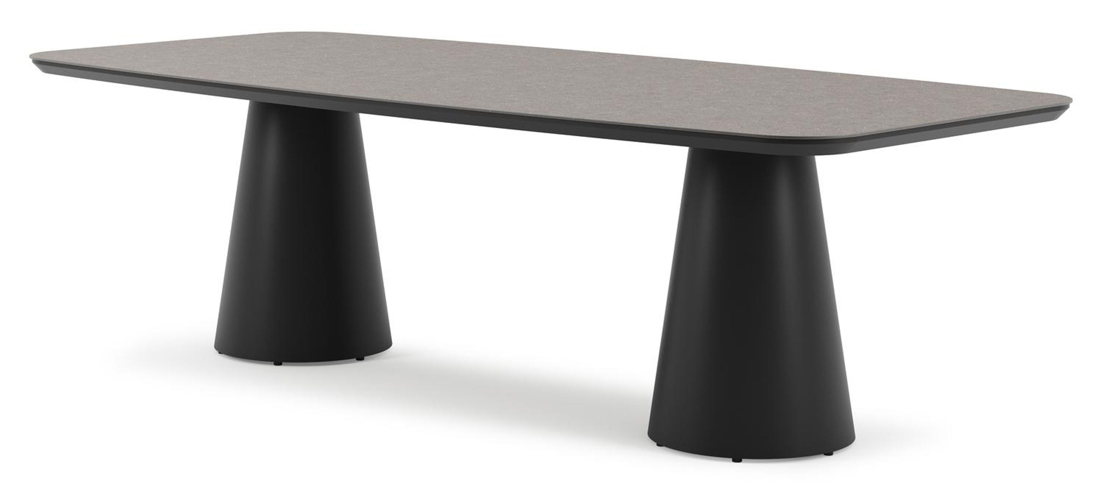 Donato tuintafel bootvorm in zwart aluminium en volkeramiek wulong - L 255 x B 115 x H 73 cm