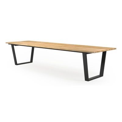 Table de jardin Pagino en aluminium noir et teck - Lg 360 x Larg. 112 x H 75,5 cm