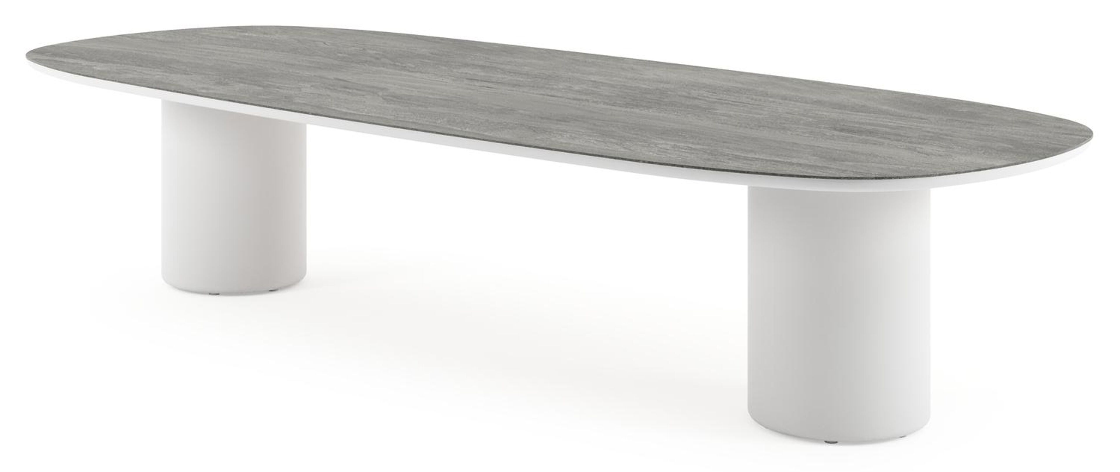 Table de jardin low dining Amico bombo en aluminium blanc et céramique pleine Aspen Grey - Lg. 320 x Lrg. 130 x Haut. 61 cm