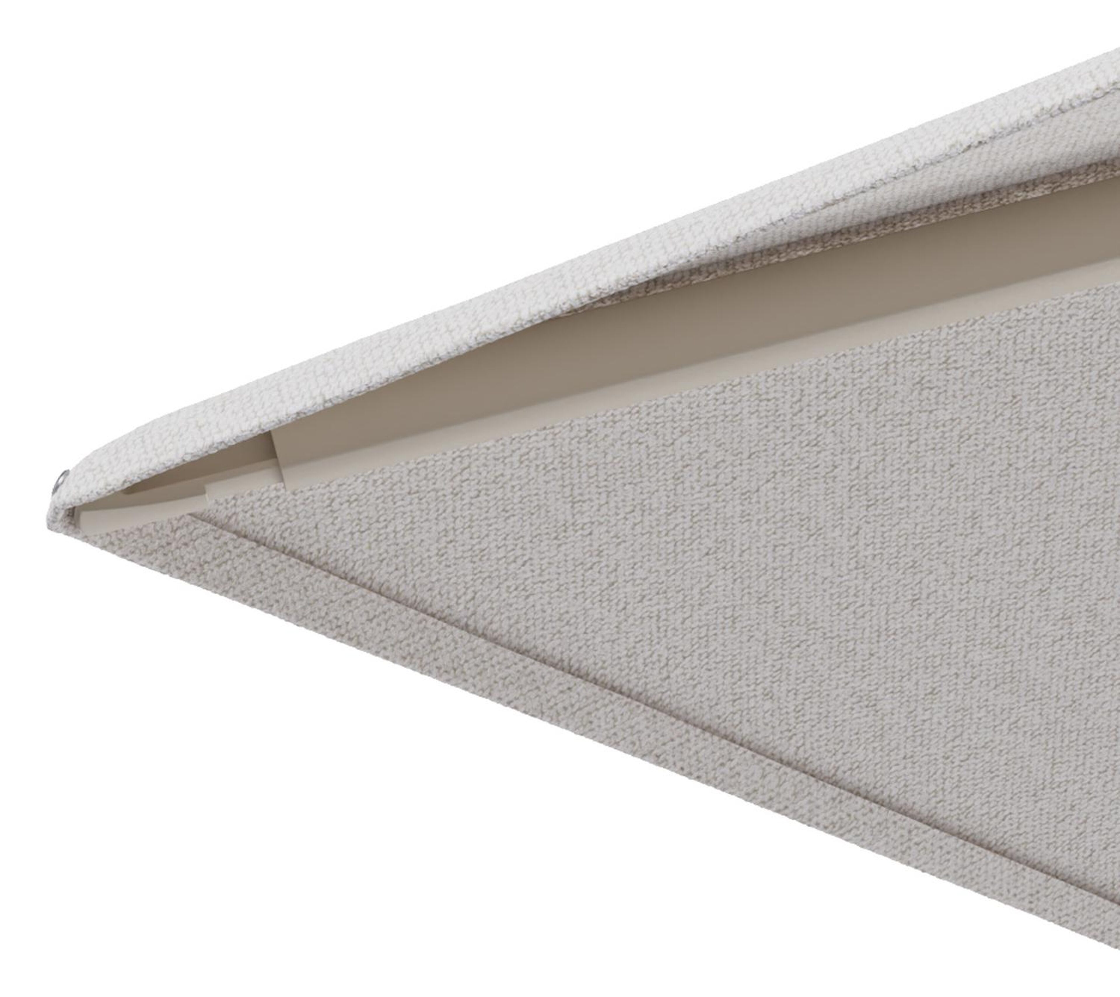 Minore zweefparasol met tiltfunctie in beige aluminium en Ego Eggshell All Weather Solica parasoldoek - L1 280 x L2 370 cm met parasolvoet Minore 260 kg met wielen