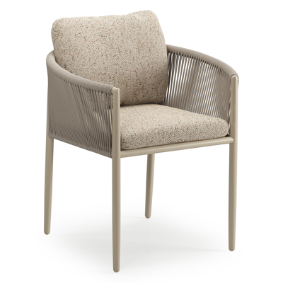 Organo tuinstoel in zwart aluminium en beige verticaal geweven luxe vlakke rope met stoelkussen in All Weather Cosytica Bora Jungle