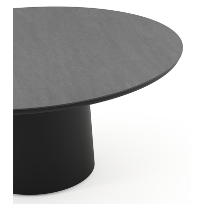 Amico low dining tuintafel rond in zwart aluminium en volkeramiek Basalt Black - Dia. 148 x H 61 cm
