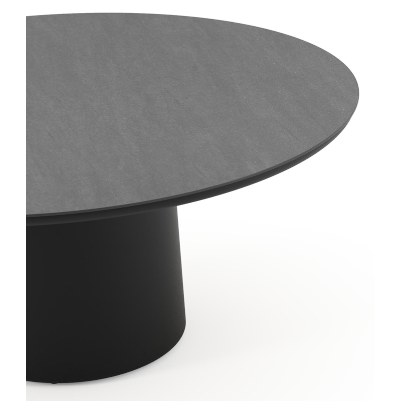Amico low dining tuintafel rond in zwart aluminium en volkeramiek Basalt Black - Dia. 148 x H 61 cm