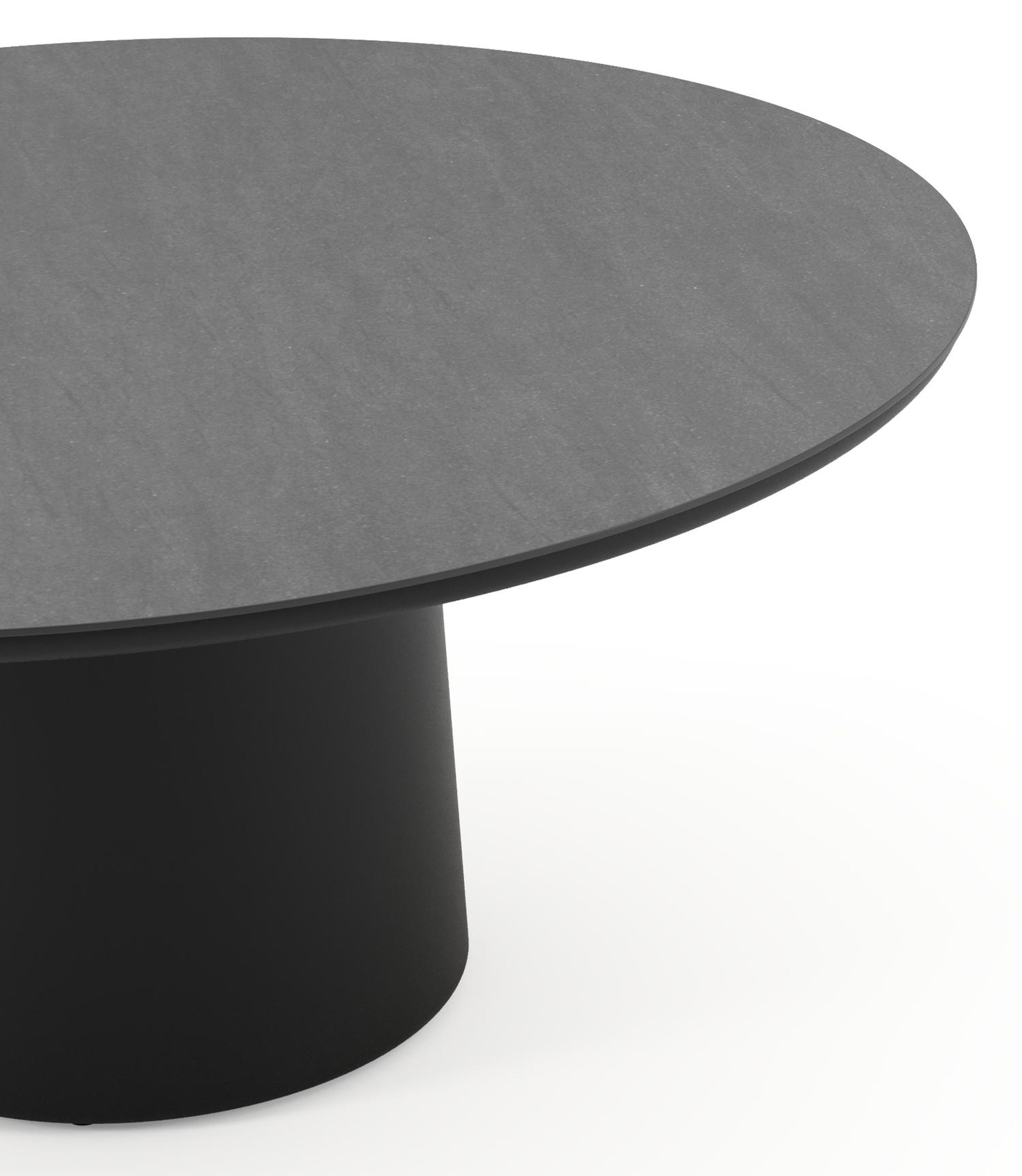 Amico low dining tuintafel rond in zwart aluminium en volkeramiek Basalt Black - Dia. 148 x - Dia. 148 x H 61 cm