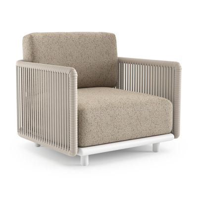 Organo loungestoel in wit aluminium en beige verticaal geweven luxe vlakke rope met bora jungle all weather Cosytica kussen
