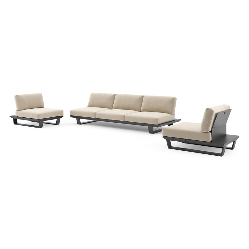 Pagino loungeset in zwart aluminium met althea chalk all weather cosytica kussen