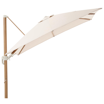 Parasol pendant Rufina avec fonction tilt en aspect de bois avec toile de parasol en all weather sunbrella® premium beige - Lg.1 300 x Lg.2 300 cm (sans pied de parasol)
