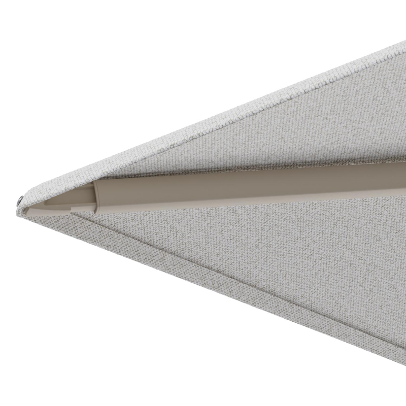 Minore zweefparasol met tiltfunctie in beige aluminium en Ego Birch All Weather Solica parasoldoek - L1 400 x L2 300 cm met parasolvoet Minore 260 kg met wielen