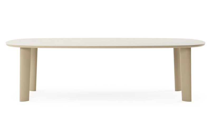 Table de jardin Amico bombo en aluminium beige et céramique pleine Shilin - Lg. 270 x Lrg. 125 x Haut. 73.5 cm