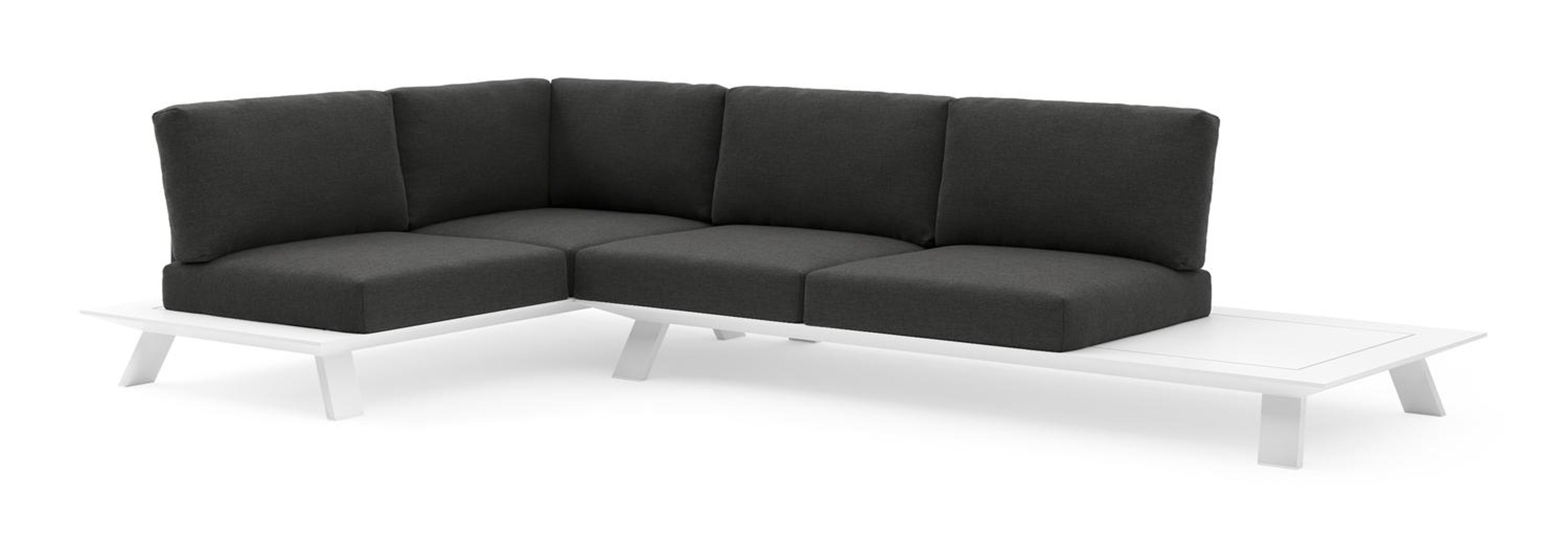 Salon de jardin d'angle Cesano en aluminium blanc et coussin en all weather Sunbrella® luxe chartres sooty