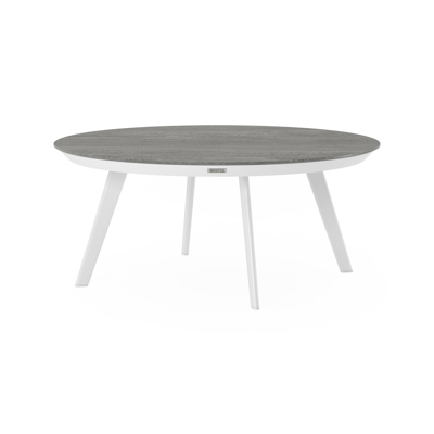 Table basse Rondo en aluminium blanc et céramique pleine aspen grey - Dia. 85 X H 35 cm