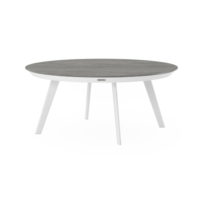 Table basse Rondo en aluminium blanc et céramique pleine aspen grey - Diam. 85 x Haut. 35 cm