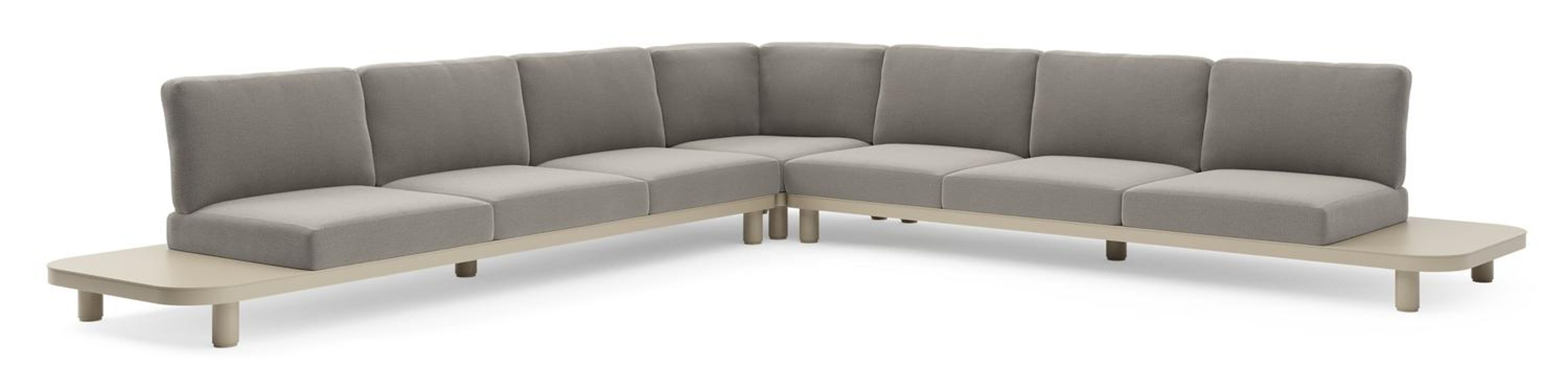 Salon de jardin d'angle Donato en aluminium beige et coussins en all weather sunbrella® luxe lopi silver