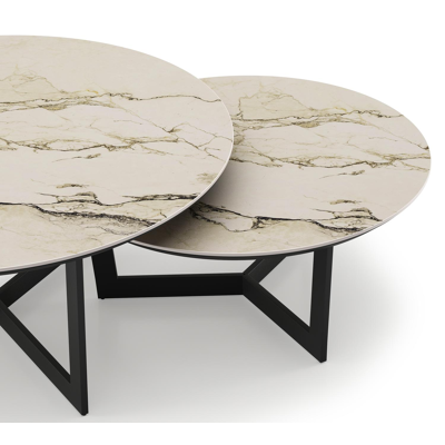 Lacrima loungetafels in zwart aluminium en colorado dunes volkeramiek - Dia. 85/65 x H 35/30 cm