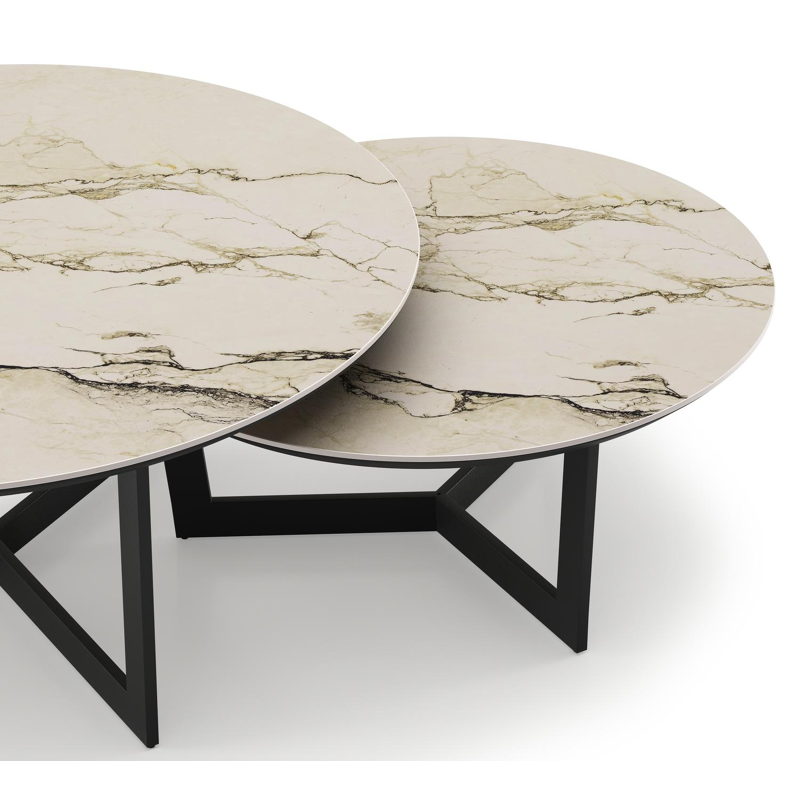 Lacrima loungetafels in zwart aluminium en colorado dunes volkeramiek - Dia. 85/65 x H 35/30 cm