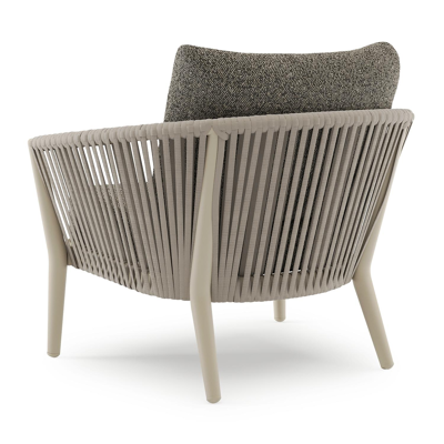 Fauteuil de jardin Orso en aluminium beige en corde ronde tissée verticalement beige et coussins en all weather cosytica Marbella Tunder