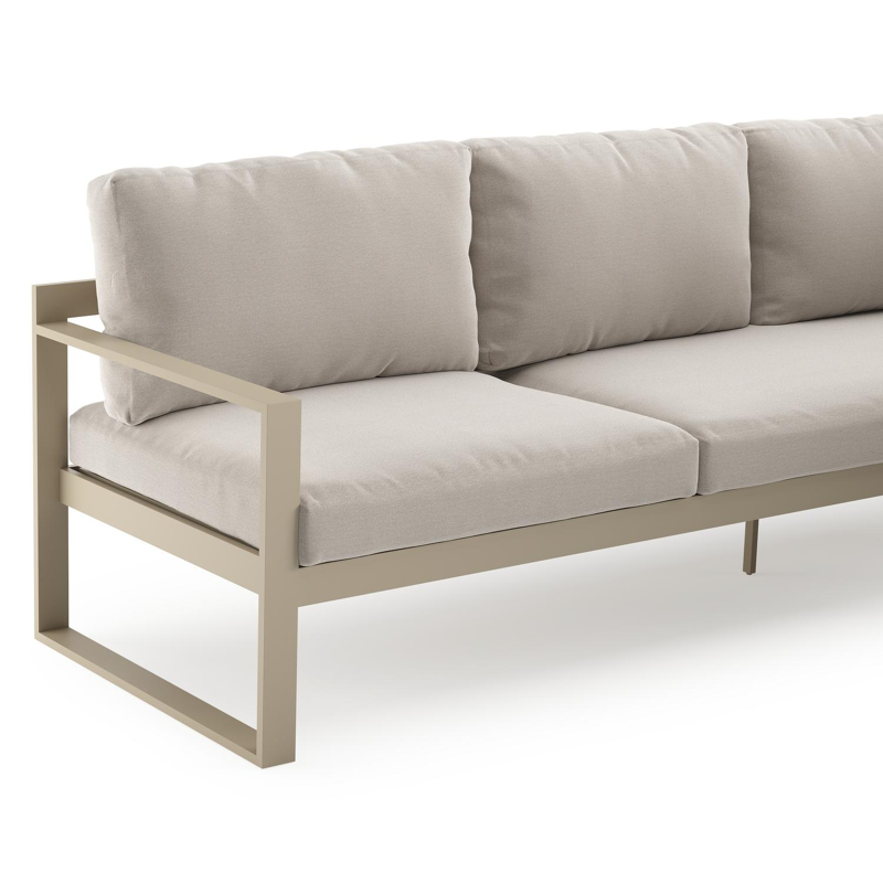 Caldela loungehoek in beige aluminium met beige weather+ softtouch kussens en loungetafel
