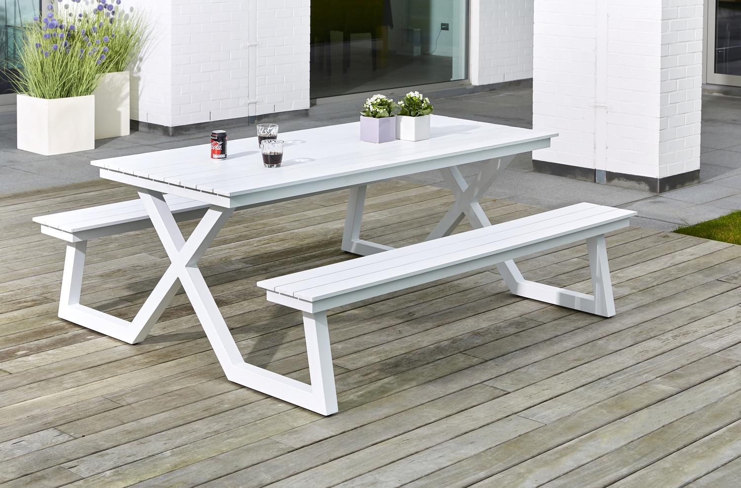 Mundo picknicktafel in wit aluminium - L 200 x B 174 x H 75 cm