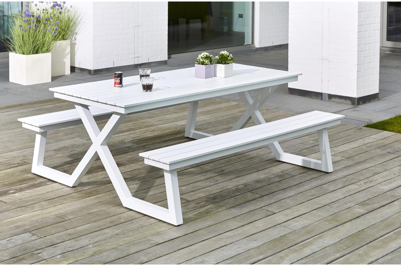 Mundo picknicktafel in wit aluminium - L 200 x B 174 x H 75 cm