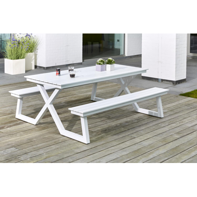 Table de pique-nique Mundo en aluminium blanc - Lg 200 x Larg 174 x H 75 cm