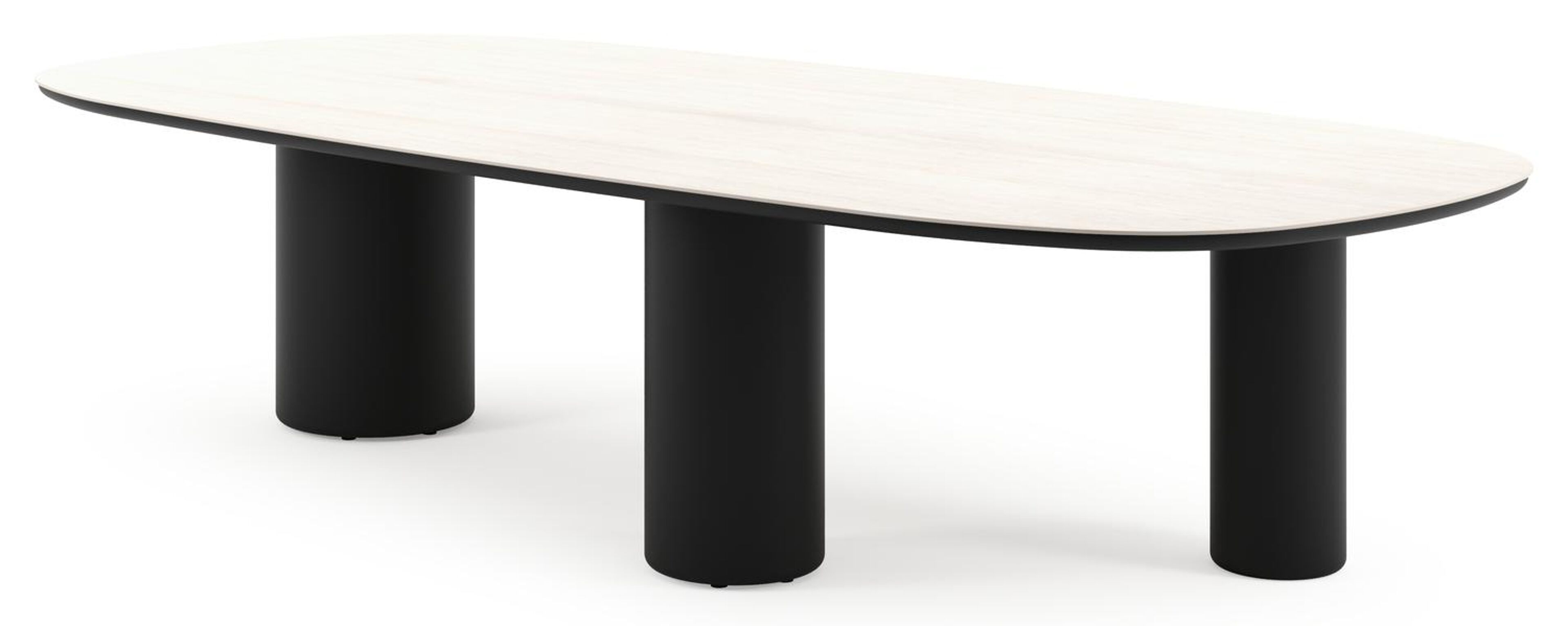 Amico tuintafel bombo xl in zwart aluminium en volkeramiek Travertino Bianco - L 320 x B 148 x H 74 cm