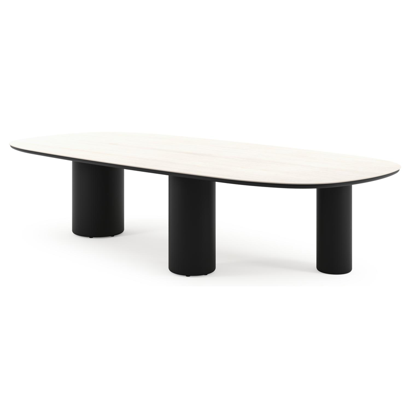 Amico tuintafel bombo xl in zwart aluminium en volkeramiek Travertino Bianco - L 320 x B 148 x H 74 cm