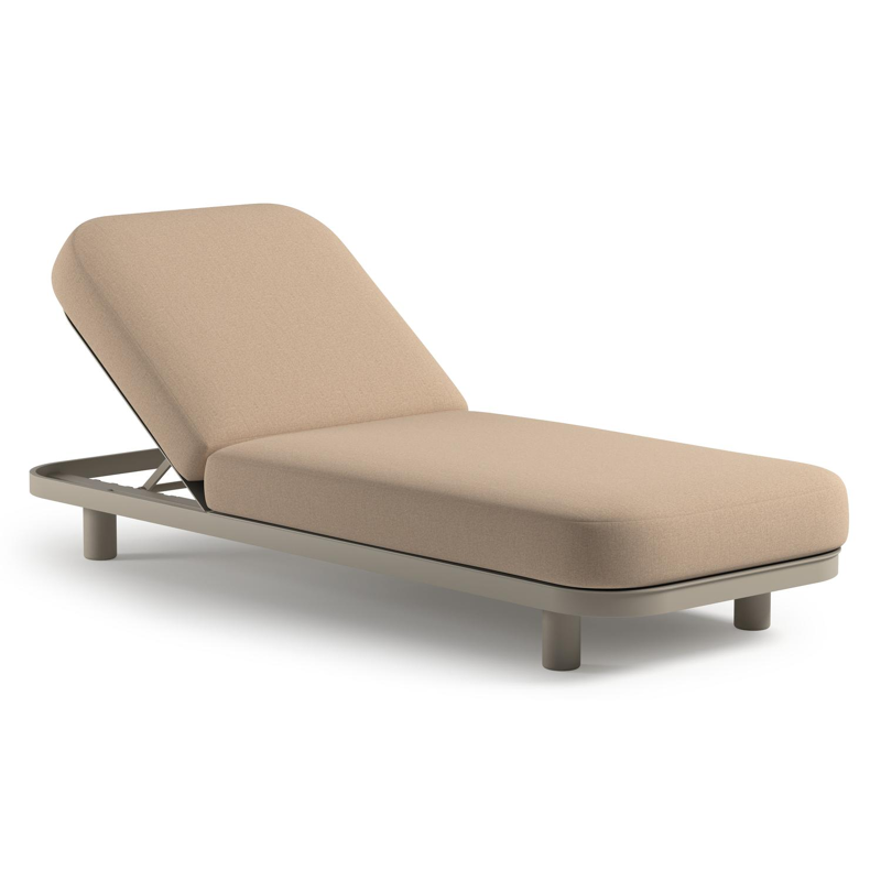 Chaise longue réglable Donato en aluminium beige avec All Weather Sunbrella® luxe natte heather beige coussin
