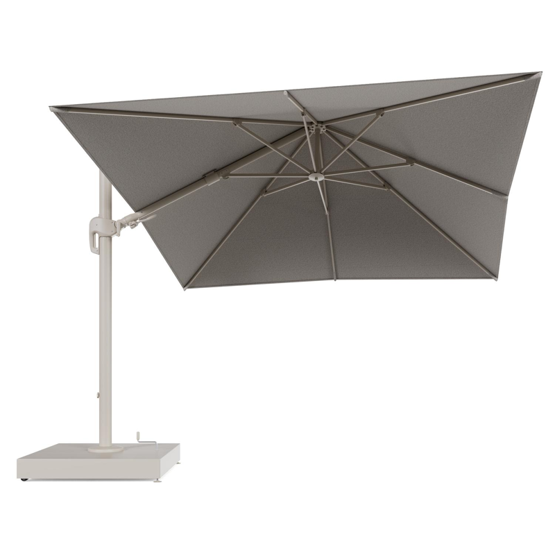 Rufina zweefparasol met tiltfunctie in beige aluminium en Firenze Sand All Weather Solica parasoldoek - L1 300 x L2 300 cm met parasolvoet Minore 260 kg met wielen