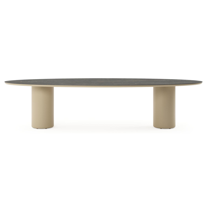 Amico tuintafel ovaal in beige aluminium en volkeramiek Black Obsession - L 320 x B 130 x H 73.5 cm