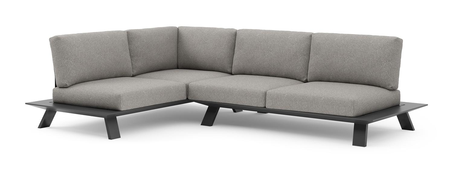 Cesano loungehoek in zwart aluminium met tundra charcoal all weather Sunbrella® luxe kussen