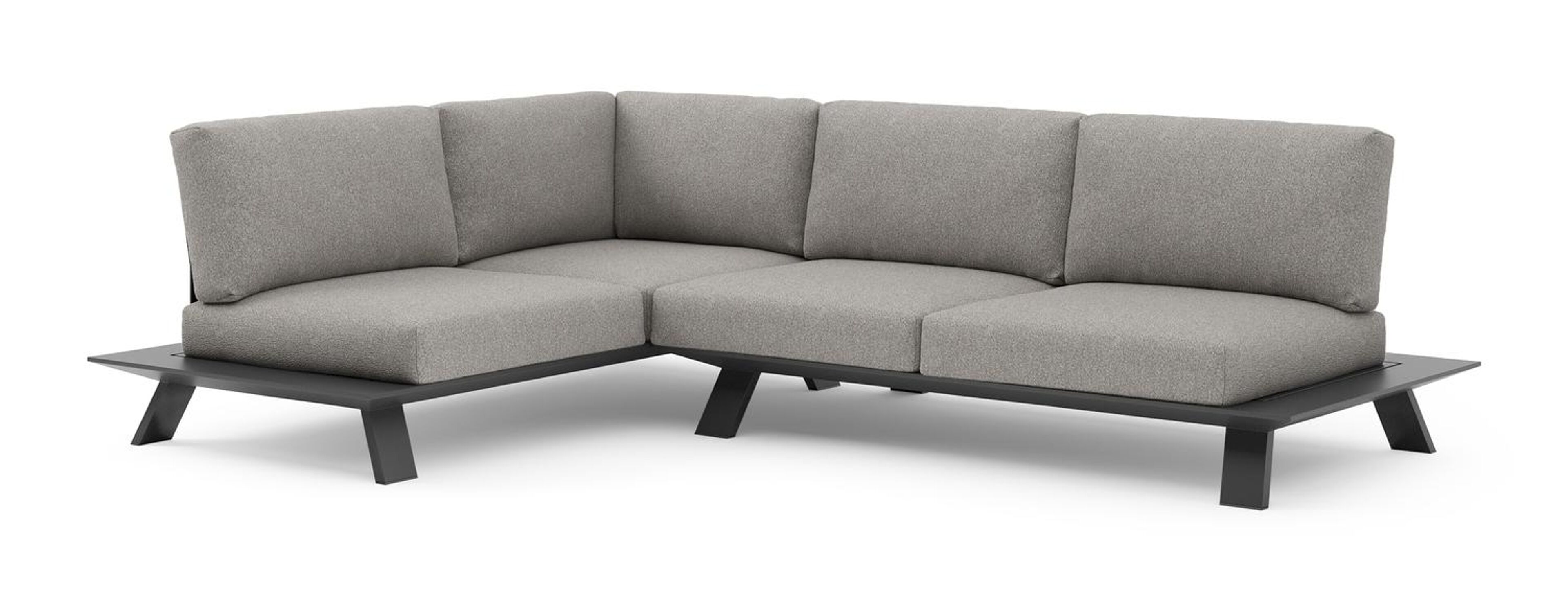 Cesano loungehoek in zwart aluminium met tundra charcoal all weather Sunbrella® luxe kussen