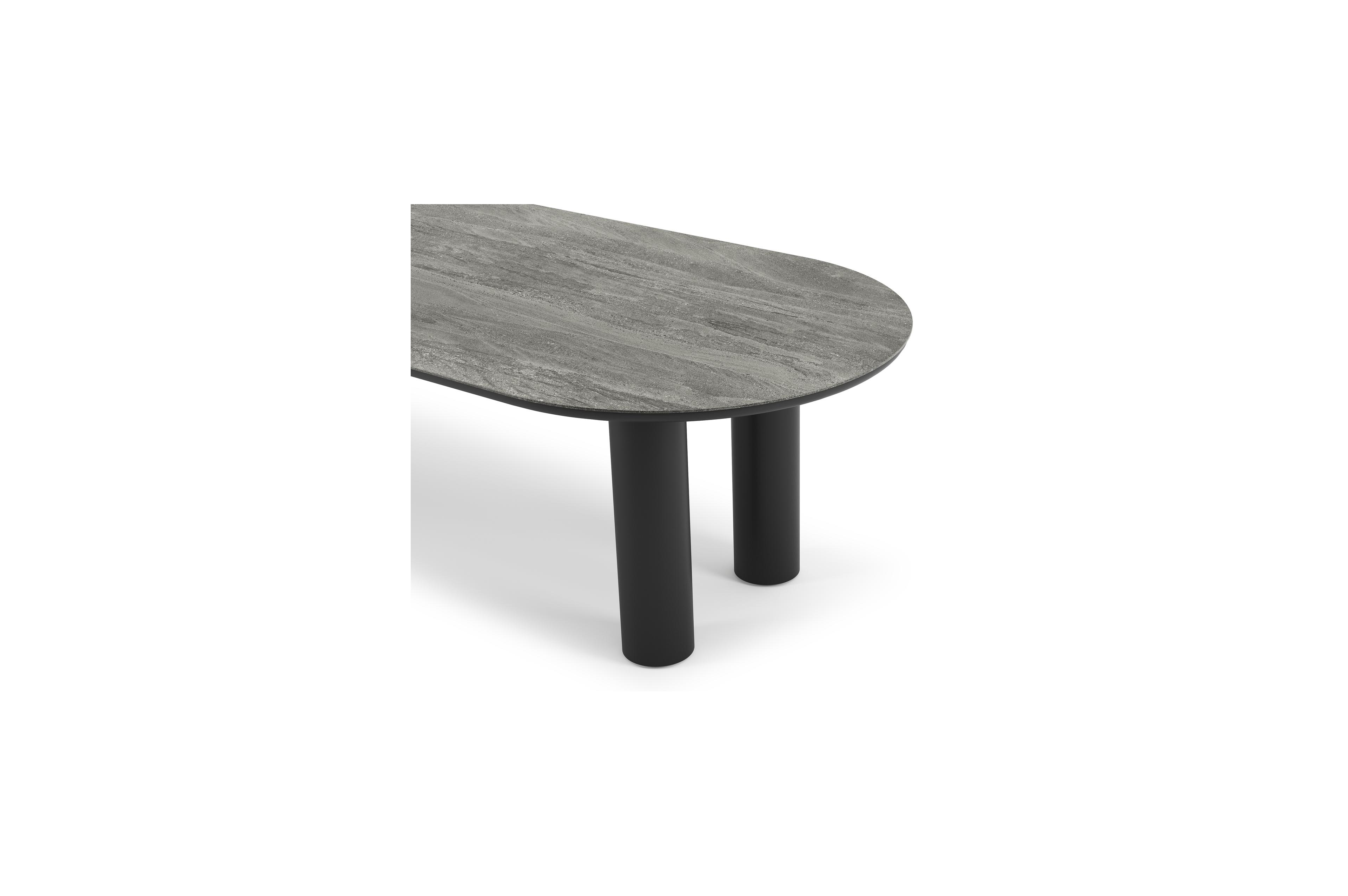 Organo tuintafel ovaal in zwart aluminium en volkeramiek aspen grey - L 300 x B 110 x H 74 cm