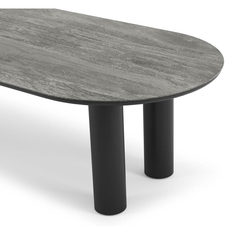 Organo tuintafel ovaal in zwart aluminium en volkeramiek aspen grey - L 300 x B 110 x H 74 cm