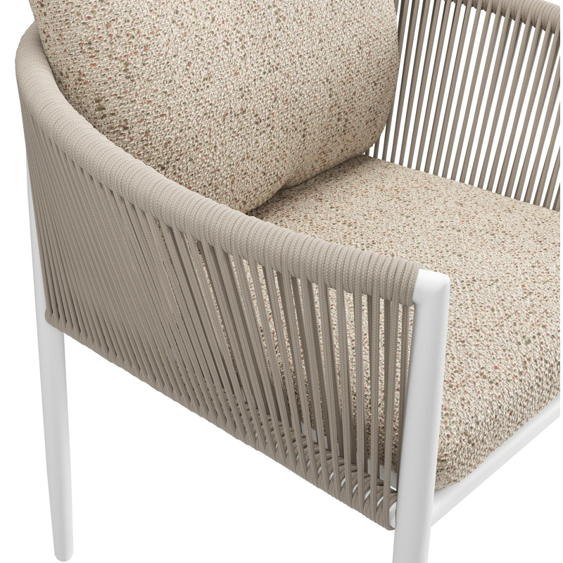 Organo tuinstoel in beige aluminium en beige verticaal geweven ronde rope met stoelkussen in All Weather Cosytica Bora Jungle