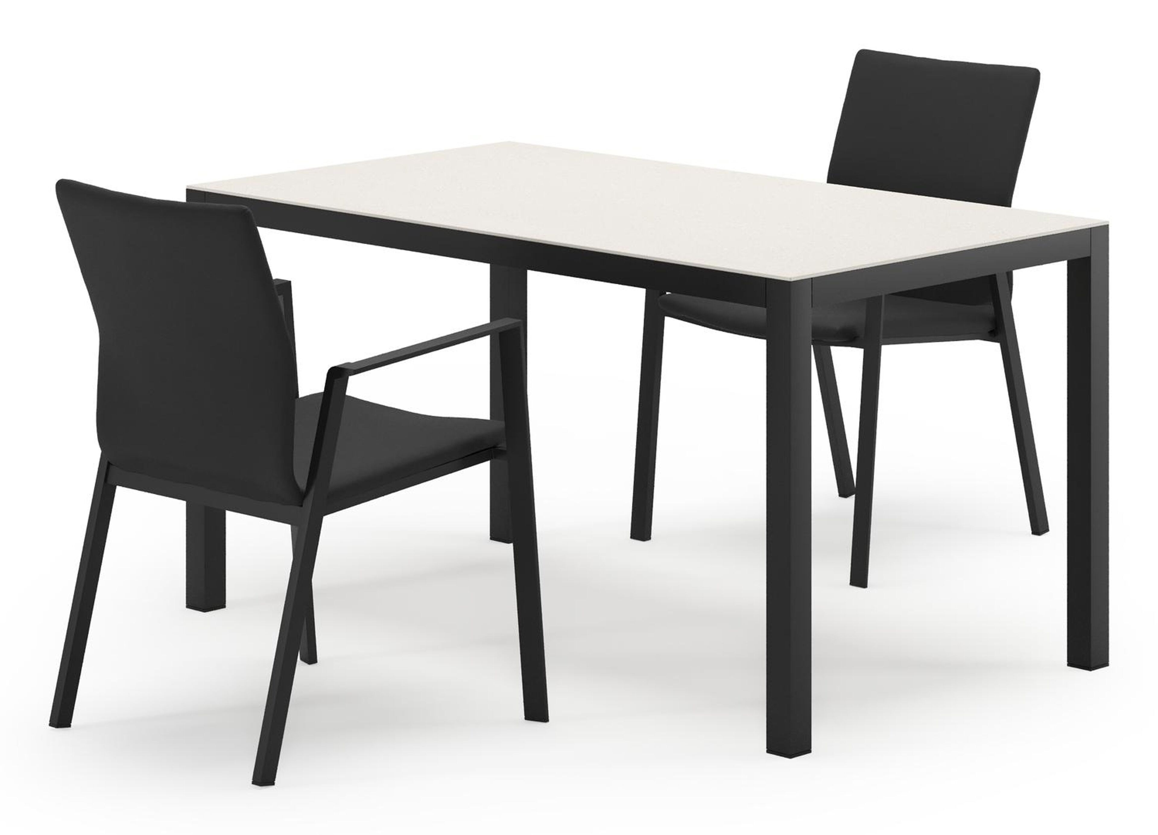 Ensemble de jardin Feltro en aluminium noir et sintered stone Crema minerale avec 2 chaises de jardin Madura